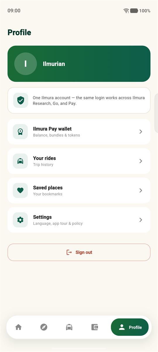 Profile showing one Ilmura account across products