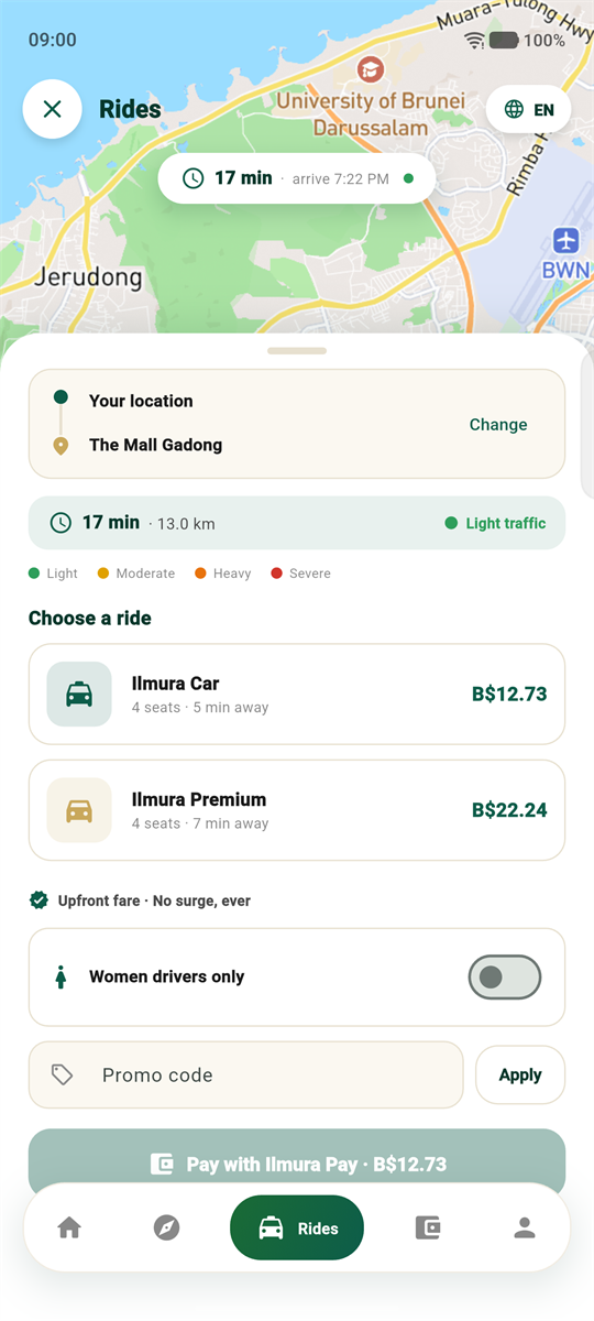 Ride options with upfront fares and no surge